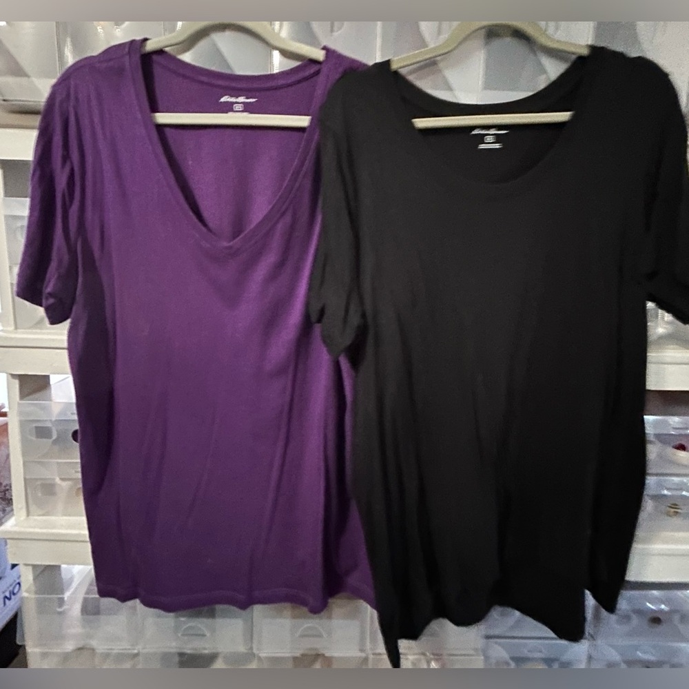 Eddie Bauer Women's Short Sleeve Tops - Purple and Black